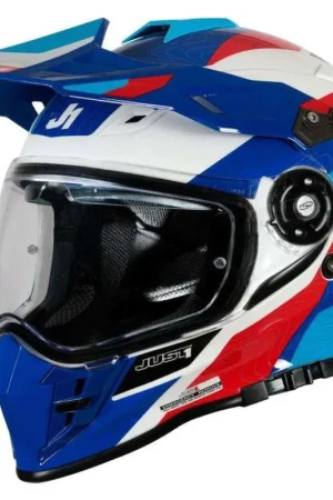 Ultima Occasione Casco Moto Integrale Adventure Just1 J34 Pro Globe Blu Fluo Rosso Bianco