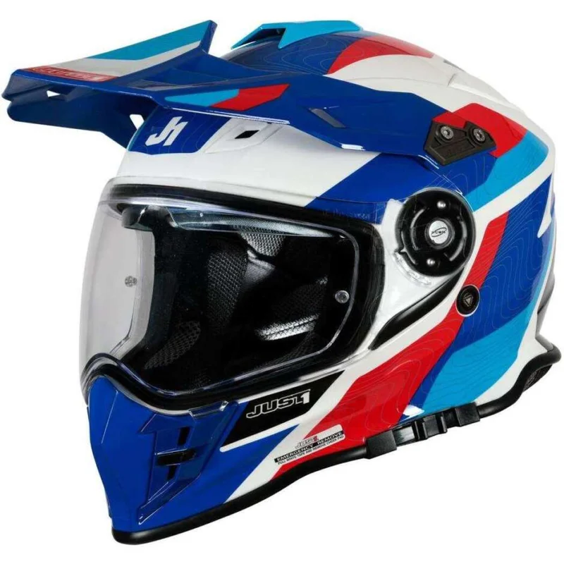 Ultima Occasione Casco Moto Integrale Adventure Just1 J34 Pro Globe Blu Fluo Rosso Bianco
