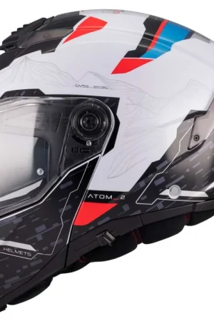 Casco Moto Modulare P/J Mt Helmets ATOM 2 SV HIGHLANDS A7 Bianco Blu Rosso Lucido Prezzo Scontato