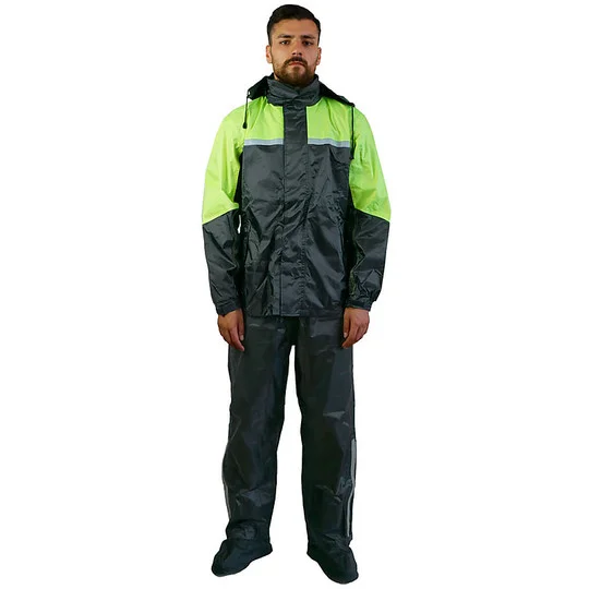 Vendita Finale Set Antipioggia Giacca e Pantalone Tj Marvin CLASSICO E31 Nero Giallo Fluo(2pz)