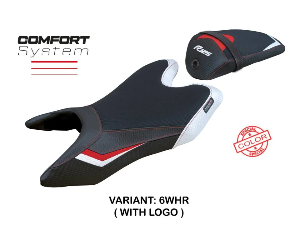 Rivestimento sella Ashwy Comfort System Bianco - Rosso WHR + logo Tpz compatibile per YAMAHA R125Modelli dal 2019 al 2022 YAR12519AC-6WHR-1 Nuova Collezione