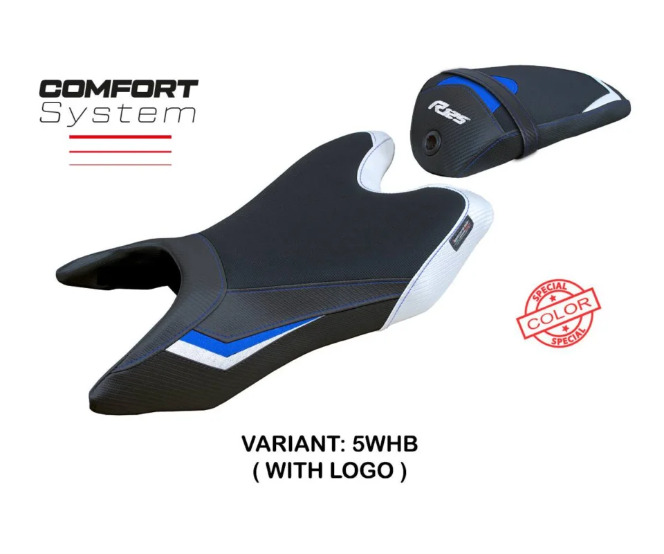 Rivestimento sella Ashwy Comfort System Bianco - Blu WHB + logo Tpz compatibile per YAMAHA R125Modelli dal 2019 al 2022 YAR12519AC-5WHB-1 Offerta Del Giorno