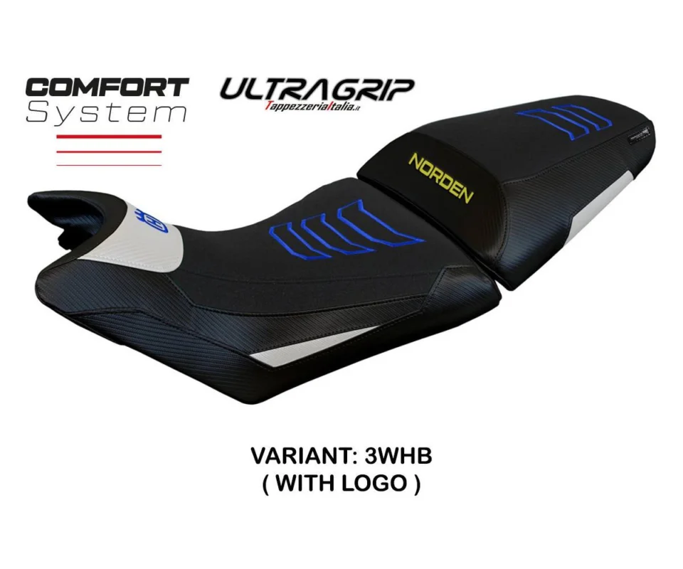 Rivestimento sella Norvik Comfort System Ultragrip Bianco - Blu WHB + logo Tpz compatibile per HUSQVARNA NORDEN 901Modelli dal 2022 al 2026 HUNONUC-3WHB-1 Sconto