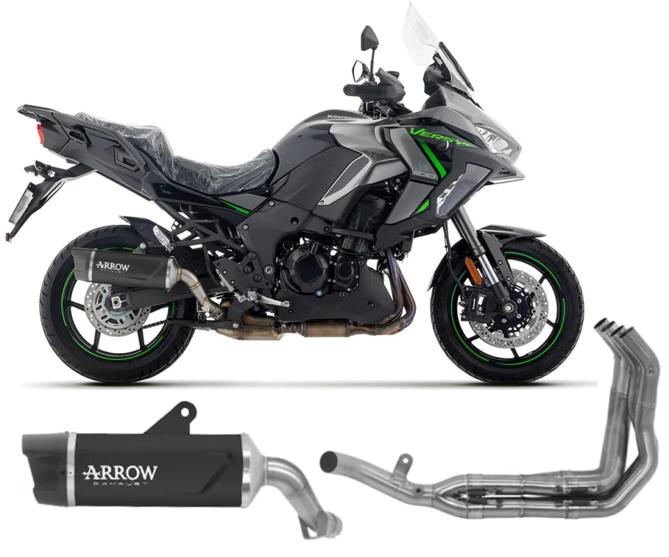 Prezzo Scontato Scarico Completo Arrow Indy-Race EVO Alluminio Dark Coppa in Carbonio per Kawasaki Versys 1100Modelli dal 2025 al 2026 71993AKN + 71801MI